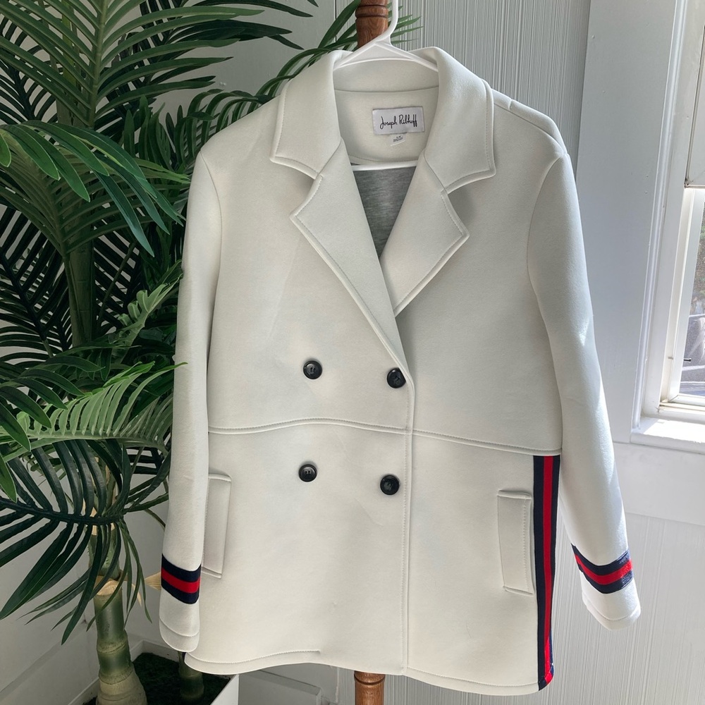 Joseph Ribkoff White Pea Coat with Black Buttons